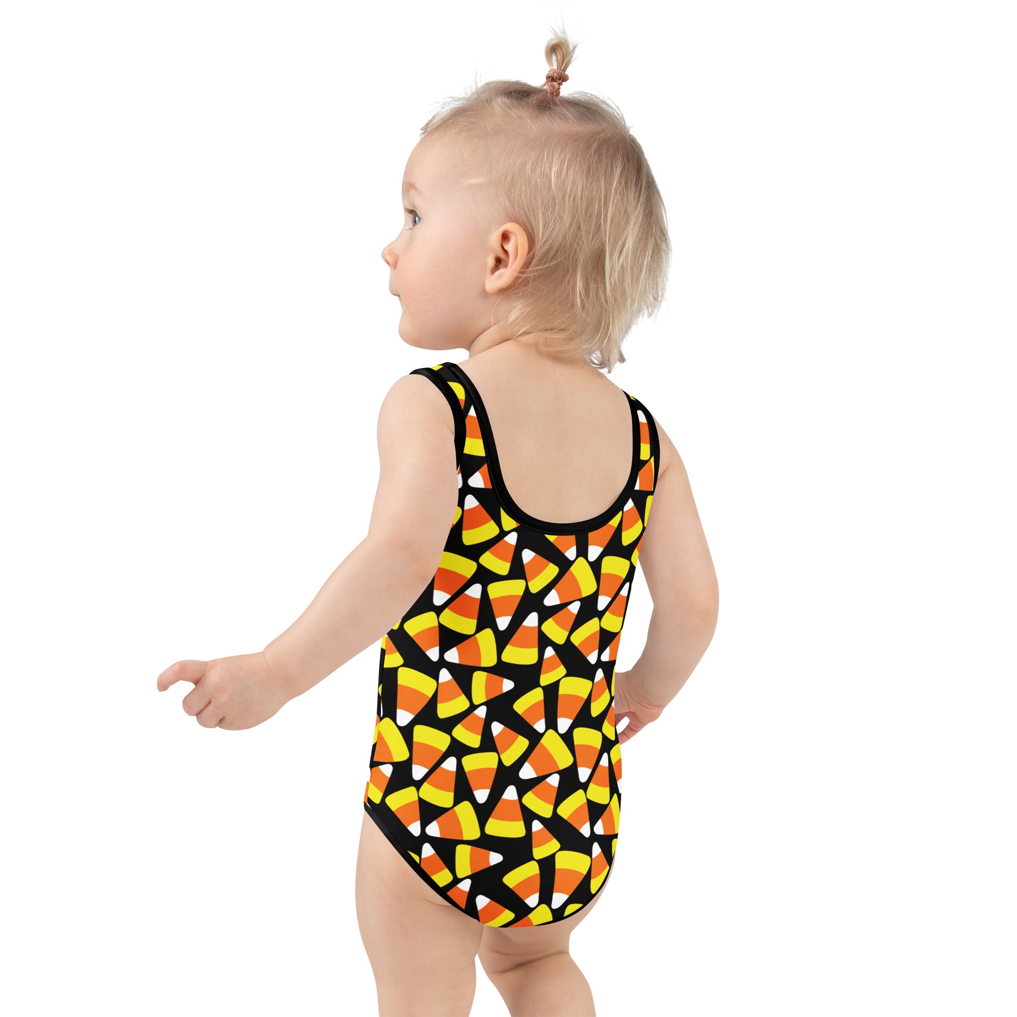Girls Candy Corn Halloween One Piece Swimsuit – Buttery Soft UPF 50+ Sun Protection, Quick Dry, Double Layered Front & 4-Way Stretch
