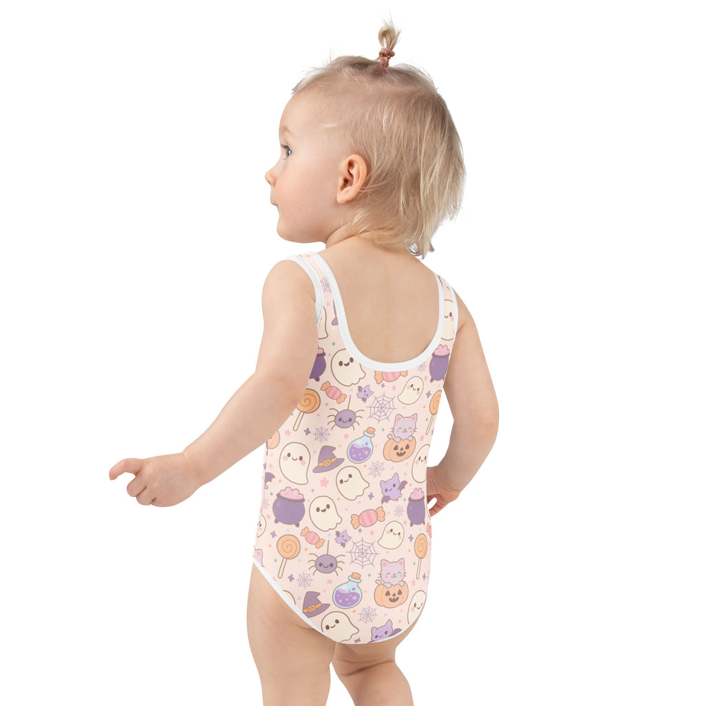 Girls Pastel Halloween One Piece Swimsuit – Buttery Soft UPF 50+ Sun Protection, Quick Dry, Double Layered Front & 4-Way Stretch