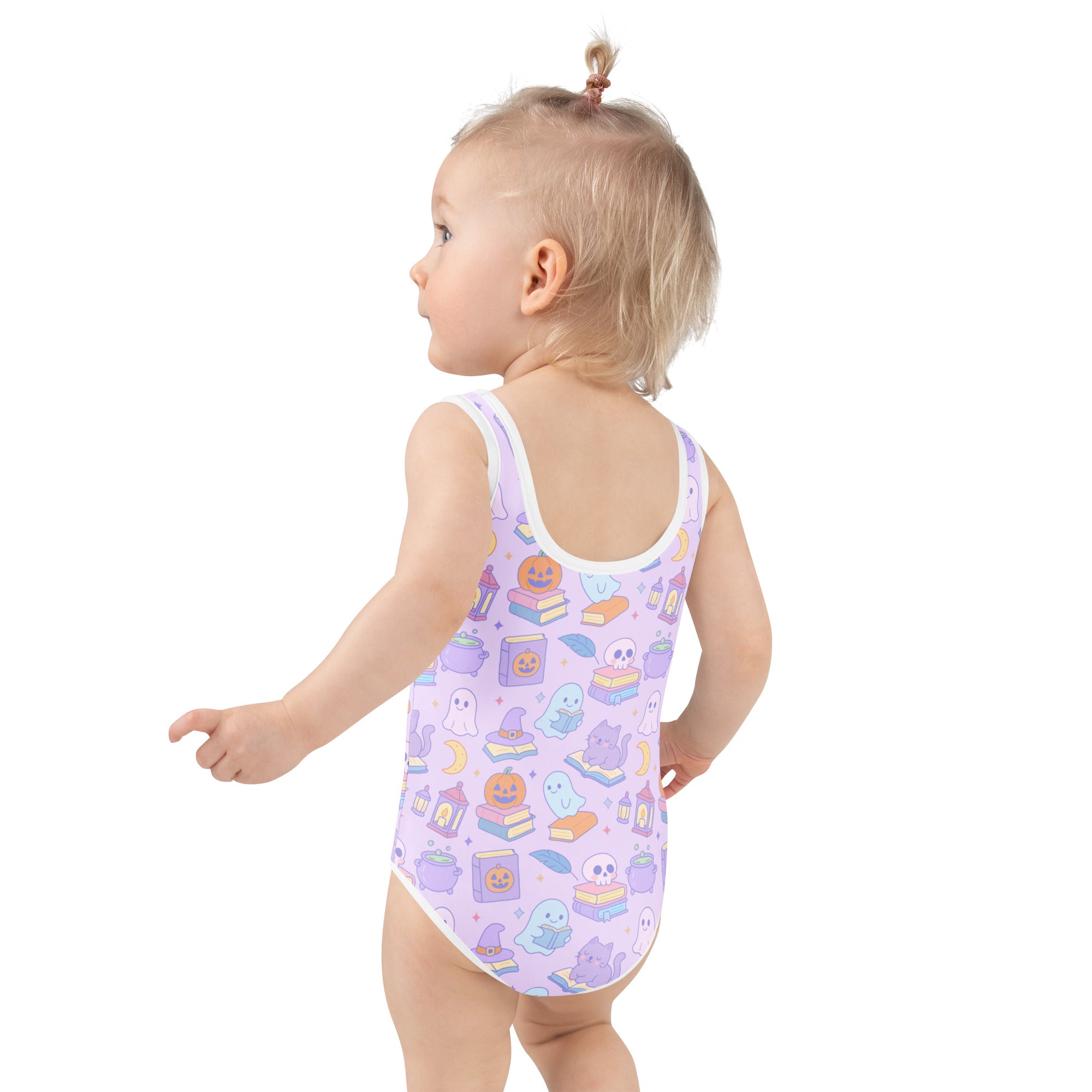 Girls Purple Halloween One Piece Swimsuit – Buttery Soft UPF 50+ Sun Protection, Quick Dry, Double Layered Front & 4-Way Stretch