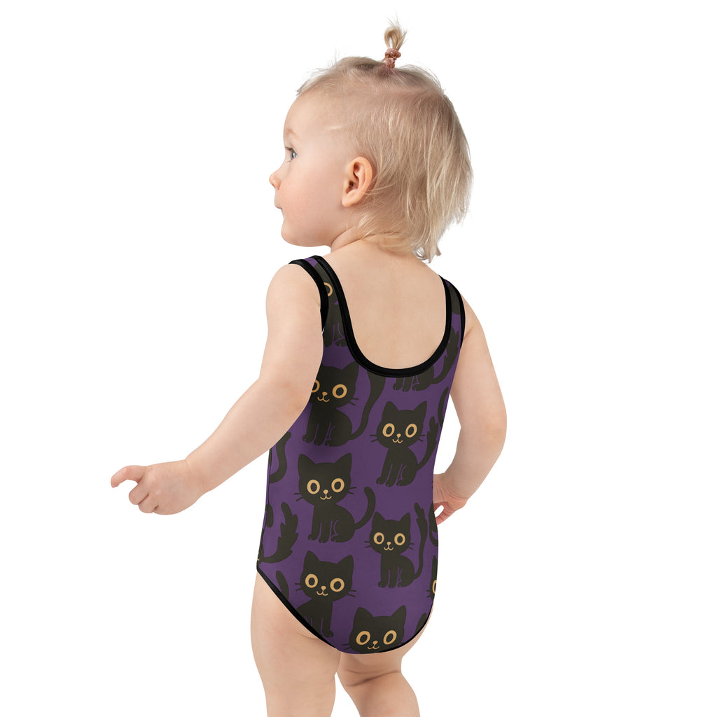 Girls Black Cat One Piece Swimsuit – Buttery Soft UPF 50+ Sun Protection, Quick Dry, Double Layered Front & 4-Way Stretch