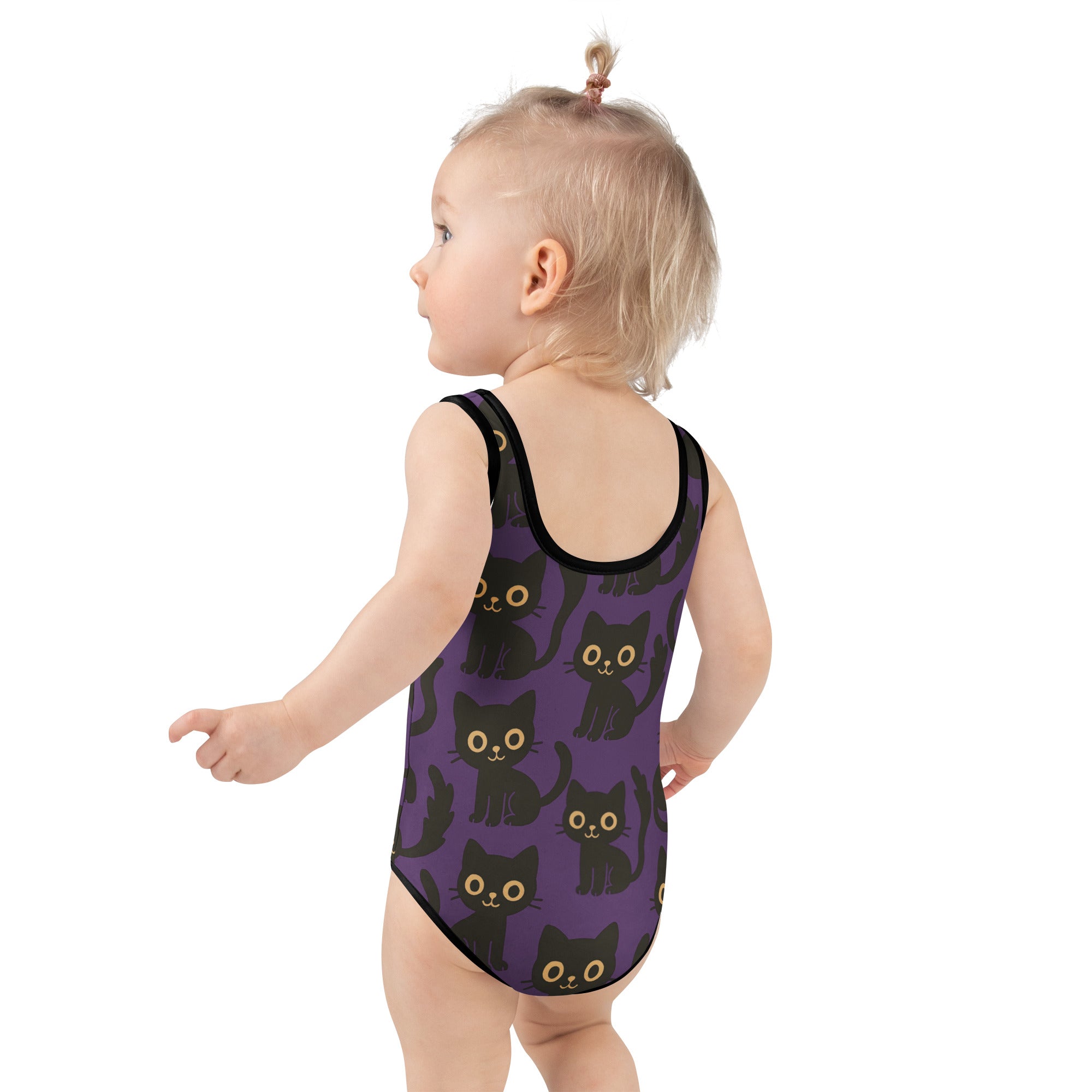 Girls Black Cat One Piece Swimsuit – Buttery Soft UPF 50+ Sun Protection, Quick Dry, Double Layered Front & 4-Way Stretch