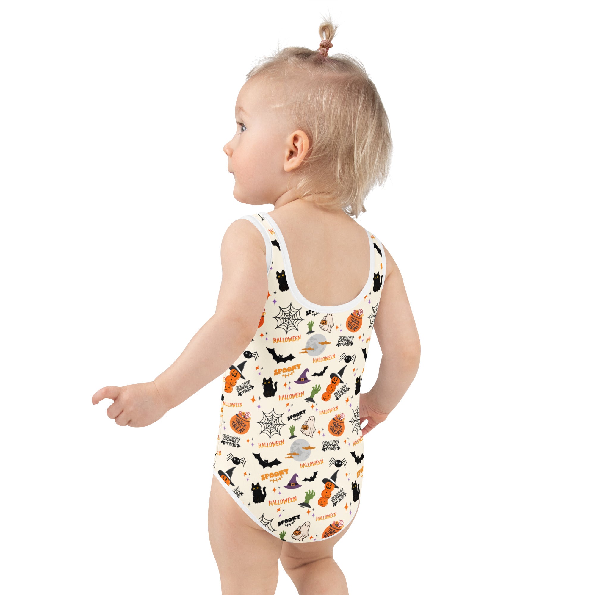 Girls Halloween Icons One Piece Swimsuit – Buttery Soft UPF 50+ Sun Protection, Quick Dry, Double Layered Front & 4-Way Stretch