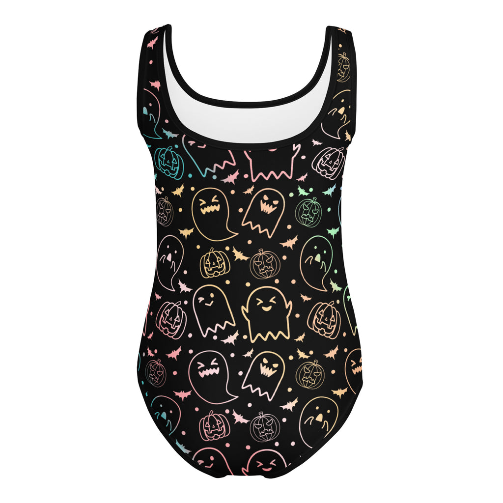 Girls Colorful Ghost & Pumpkin Halloween Leotard – Buttery-Soft, Quick-Dry 4-Way Stretch Comfort for Dance & Gymnastics