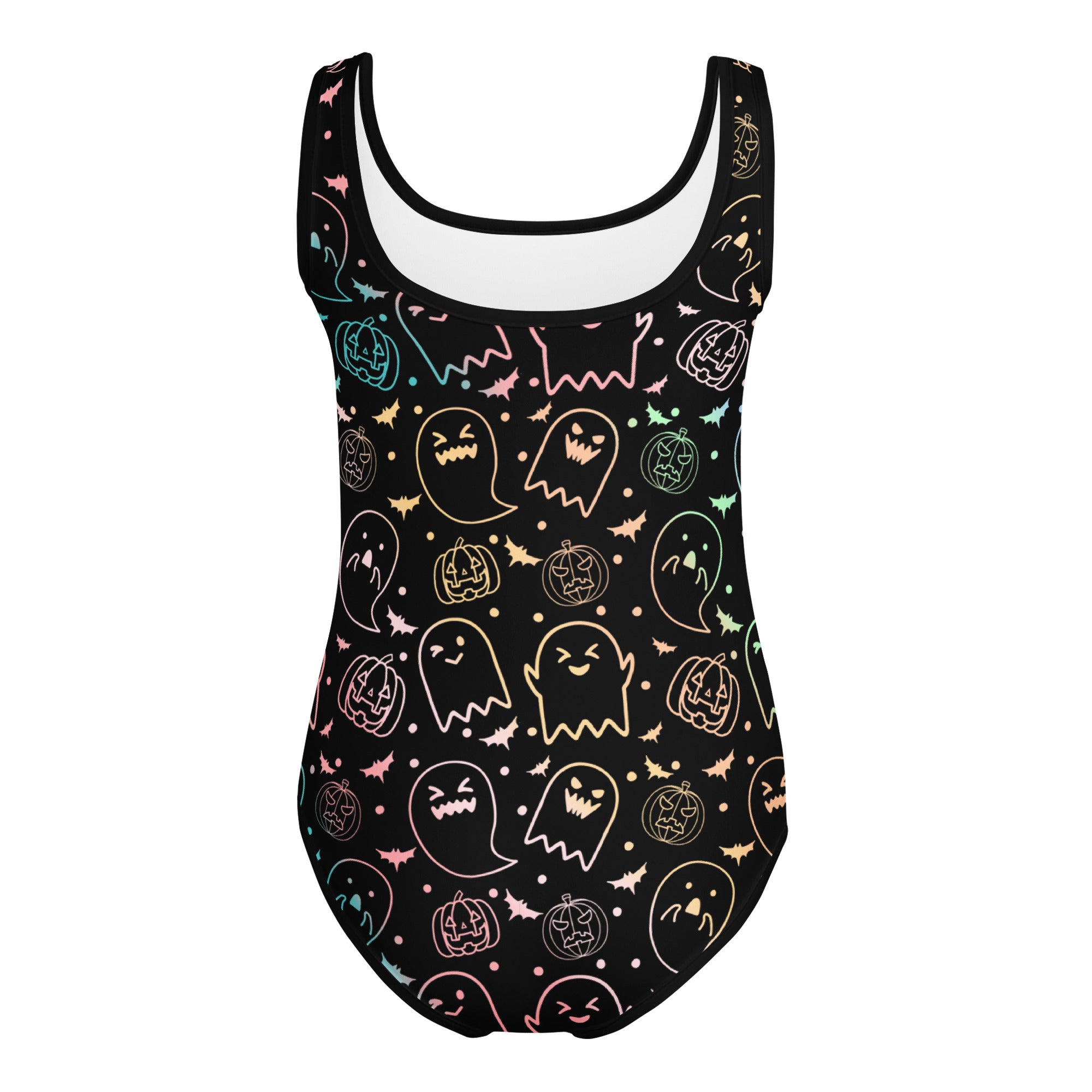 Girls Colorful Ghost & Pumpkin Halloween Leotard – Buttery-Soft, Quick-Dry 4-Way Stretch Comfort for Dance & Gymnastics