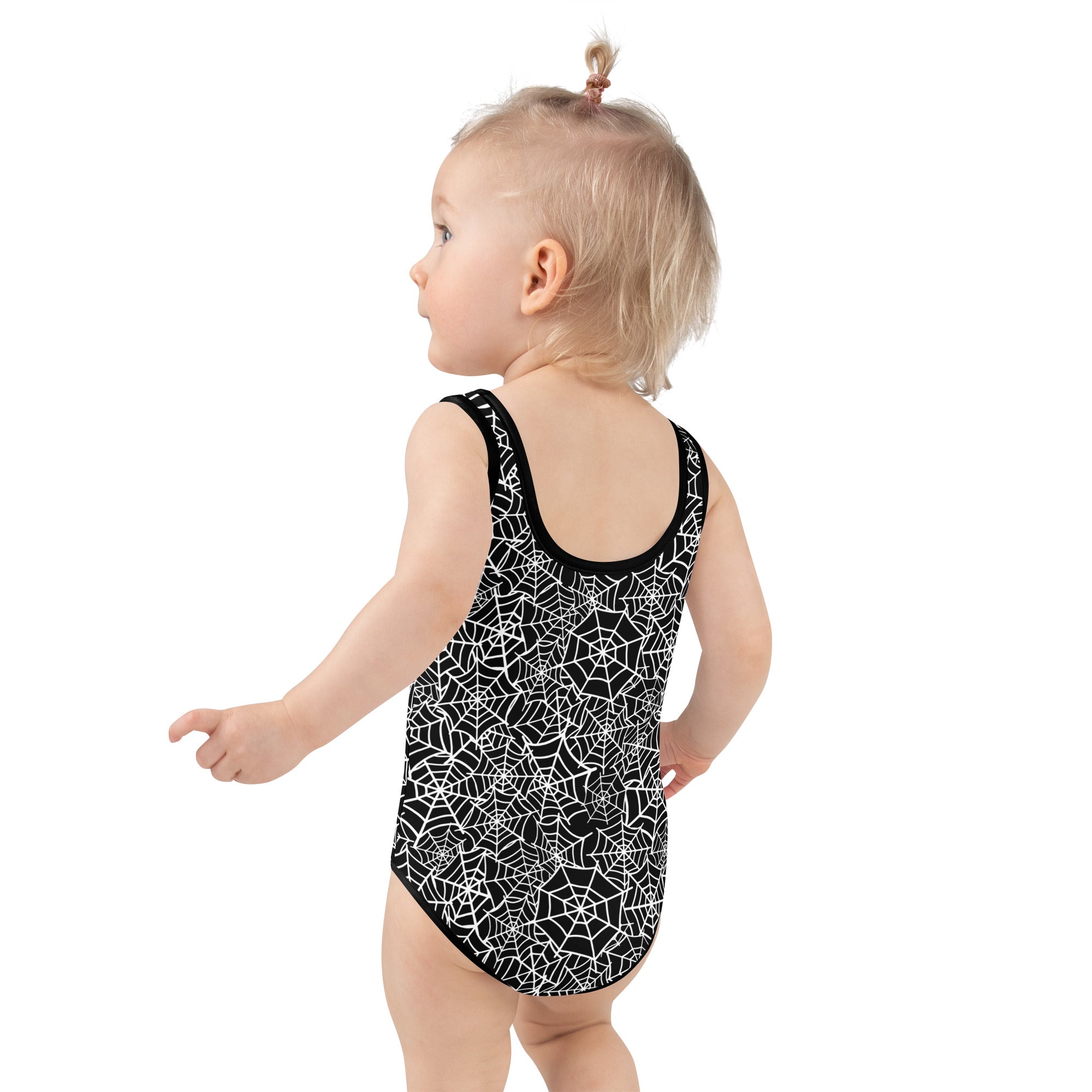 Girls Spiderweb Halloween One Piece Swimsuit – Buttery Soft UPF 50+ Sun Protection, Quick Dry, Double Layered Front & 4-Way Stretch