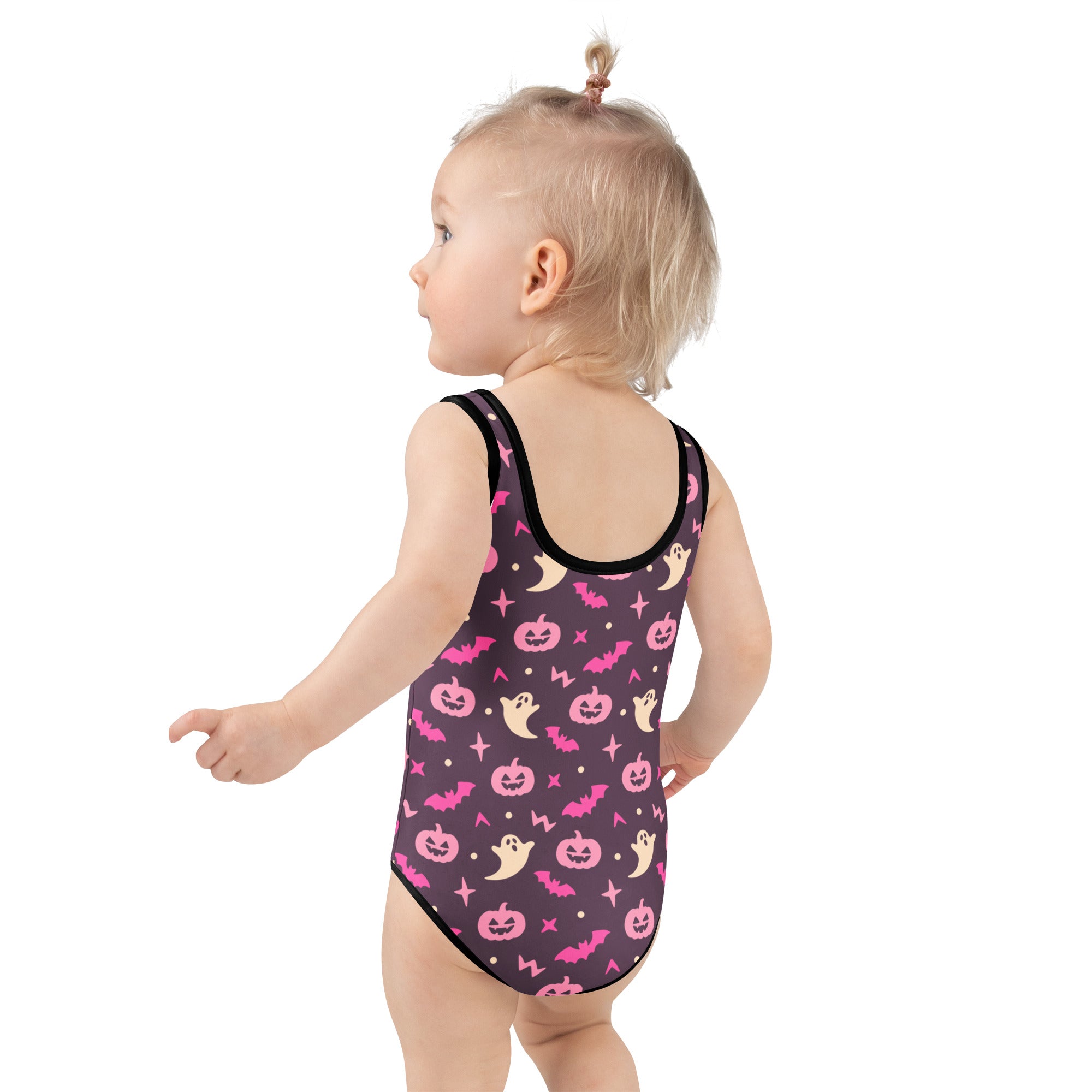 Girls Ghosts & Pumpkins Halloween One Piece Swimsuit – Buttery Soft UPF 50+ Sun Protection, Quick Dry, Double Layered Front & 4-Way Stretch