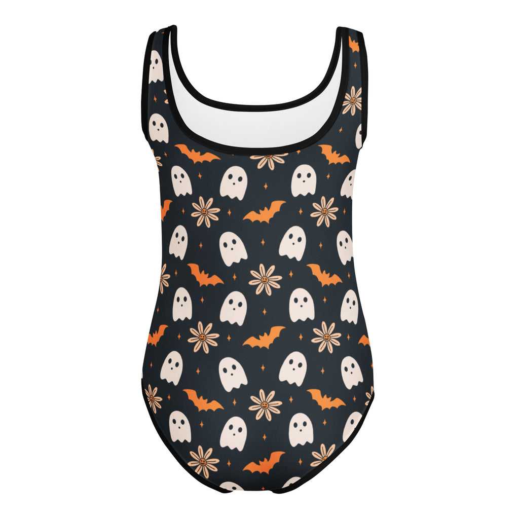 Girls Ghost Bat Floral Halloween Leotard – Buttery-Soft, Quick-Dry 4-Way Stretch Comfort for Dance & Gymnastics