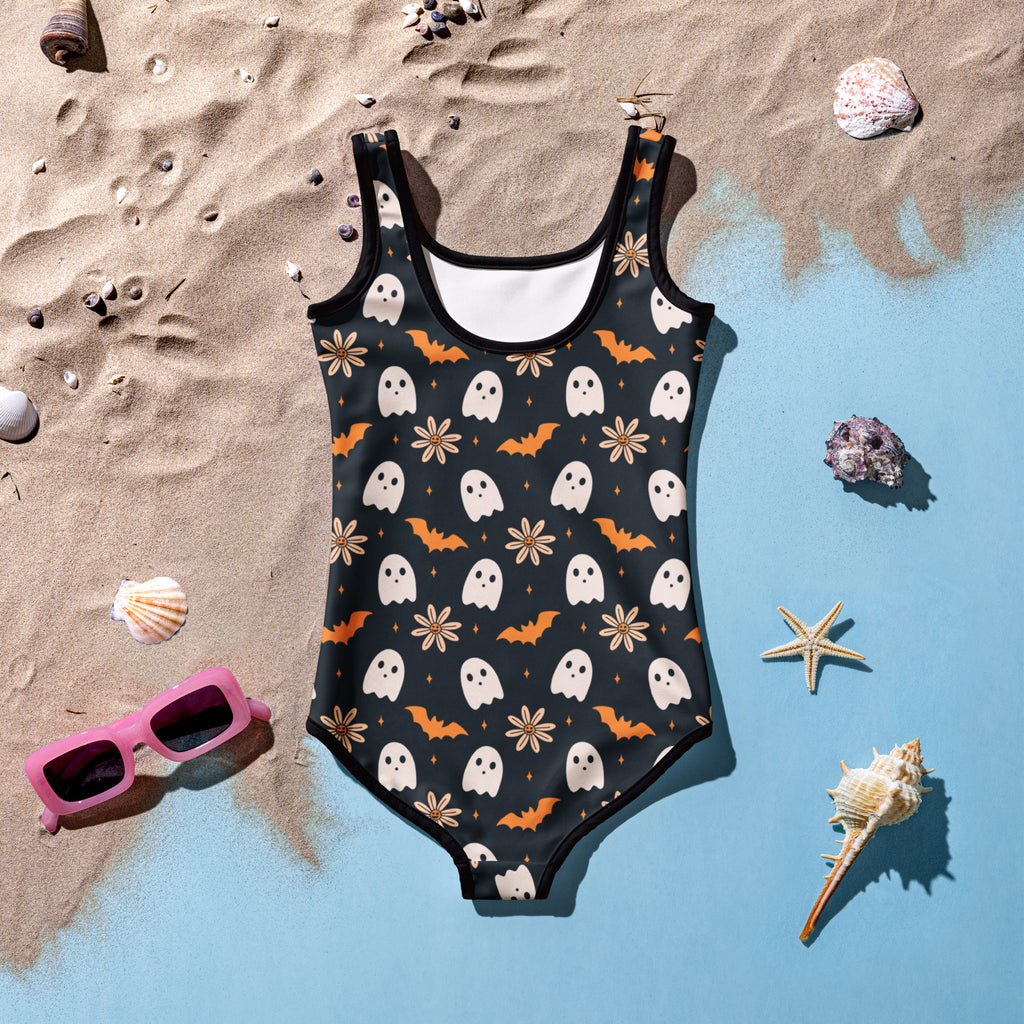 Girls Halloween Floral One Piece Swimsuit – Buttery Soft UPF 50+ Sun Protection, Quick Dry, Double Layered Front & 4-Way Stretch