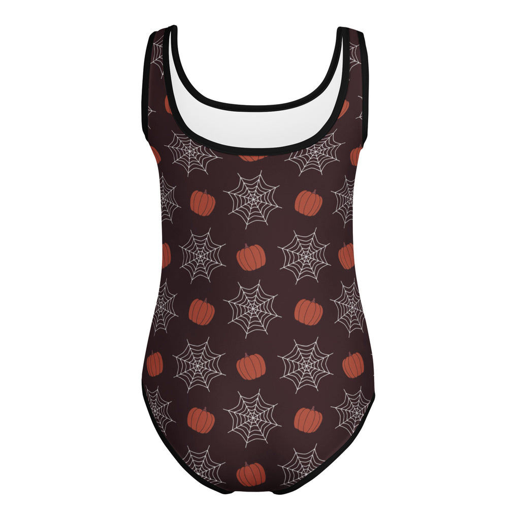 Girls Pumpkin Spider Web Halloween Leotard – Buttery-Soft, Quick-Dry 4-Way Stretch Comfort for Dance & Gymnastics