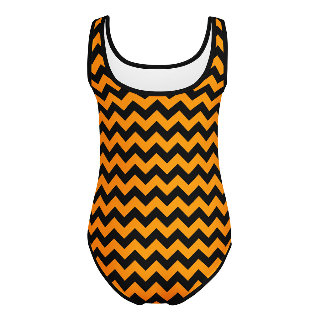 Girls Orange Chevron Halloween Leotard – Buttery-Soft, Quick-Dry 4-Way Stretch Comfort for Dance & Gymnastics