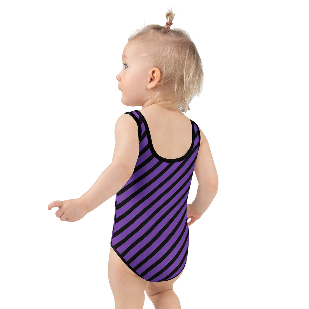 Girls Purple Striped One Piece Swimsuit – Buttery Soft UPF 50+ Sun Protection, Quick Dry, Double Layered Front & 4-Way Stretch