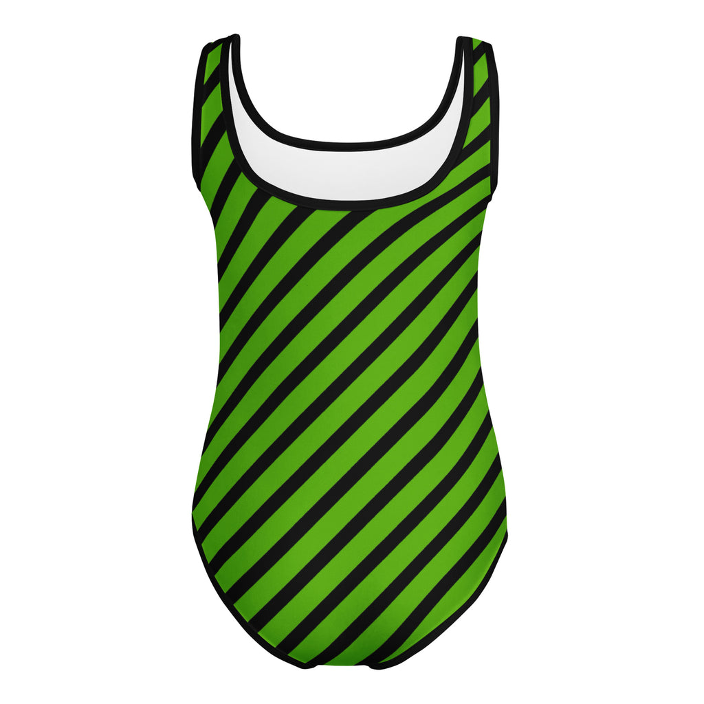 Girls Green Striped Halloween Leotard – Buttery-Soft, Quick-Dry 4-Way Stretch Comfort for Dance & Gymnastics