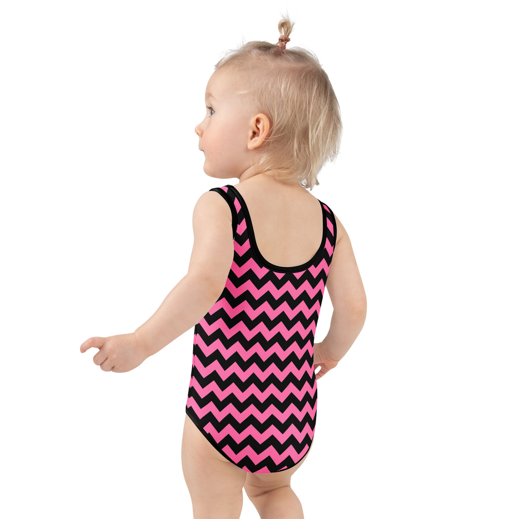 Girls Pink Chevron One Piece Swimsuit – Buttery Soft UPF 50+ Sun Protection, Quick Dry, Double Layered Front & 4-Way Stretch