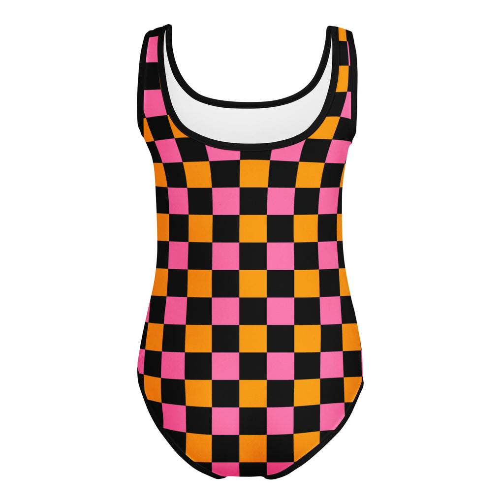 Girls Pink & Orange Checkered Halloween Leotard – Buttery-Soft, Quick-Dry 4-Way Stretch Comfort for Dance & Gymnastics