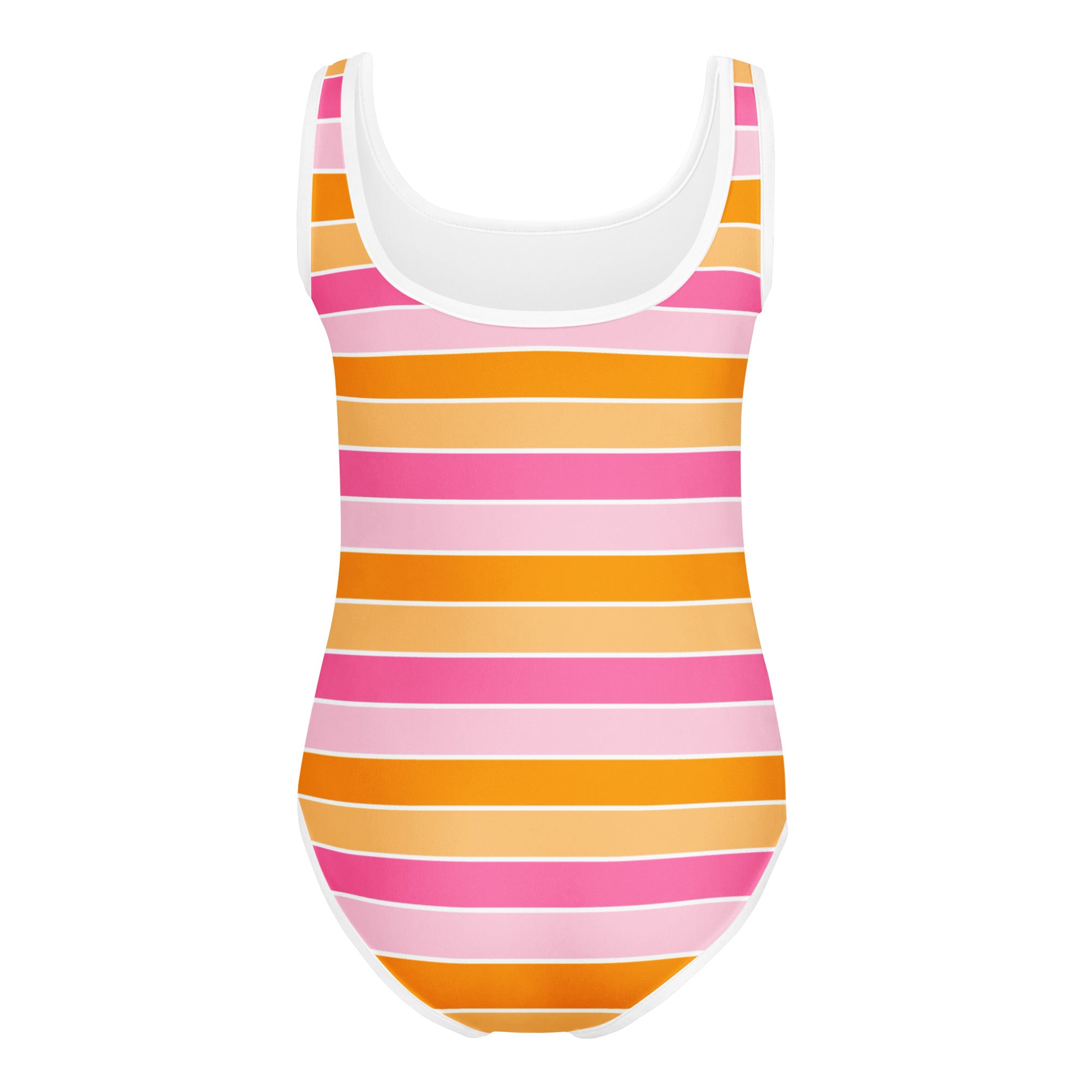 Girls Pink Orange Striped Leotard – Buttery-Soft, Quick-Dry 4-Way Stretch Comfort for Dance & Gymnastics