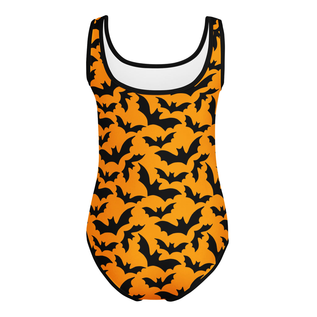 Girls Orange Bat Themed Halloween Leotard – Buttery-Soft, Quick-Dry 4-Way Stretch Comfort for Dance & Gymnastics