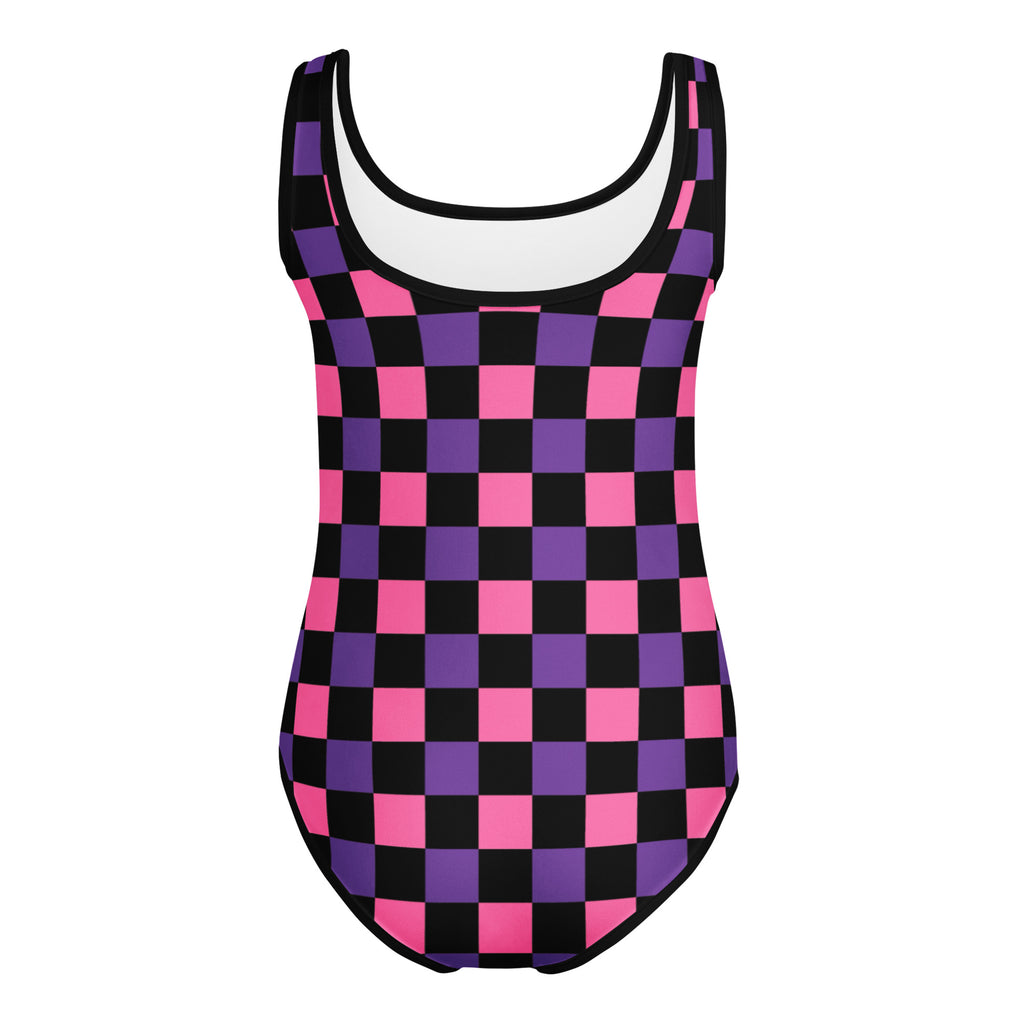 Girls Pink Purple Checkerboard Halloween Leotard – Buttery-Soft, Quick-Dry 4-Way Stretch Comfort for Dance & Gymnastics
