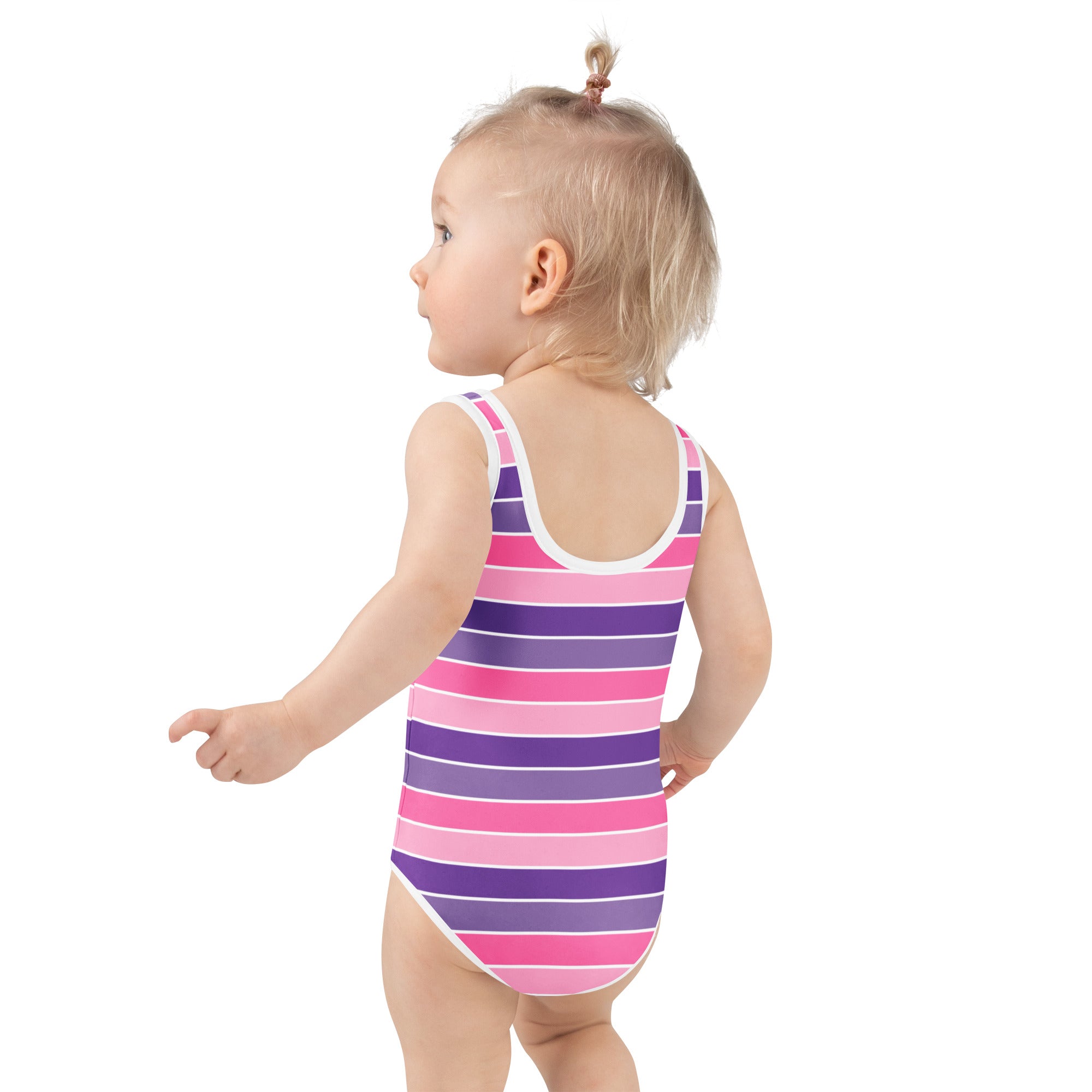 Girls Pink Purple Striped One Piece Swimsuit – Buttery Soft UPF 50+ Sun Protection, Quick Dry, Double Layered Front & 4-Way Stretch