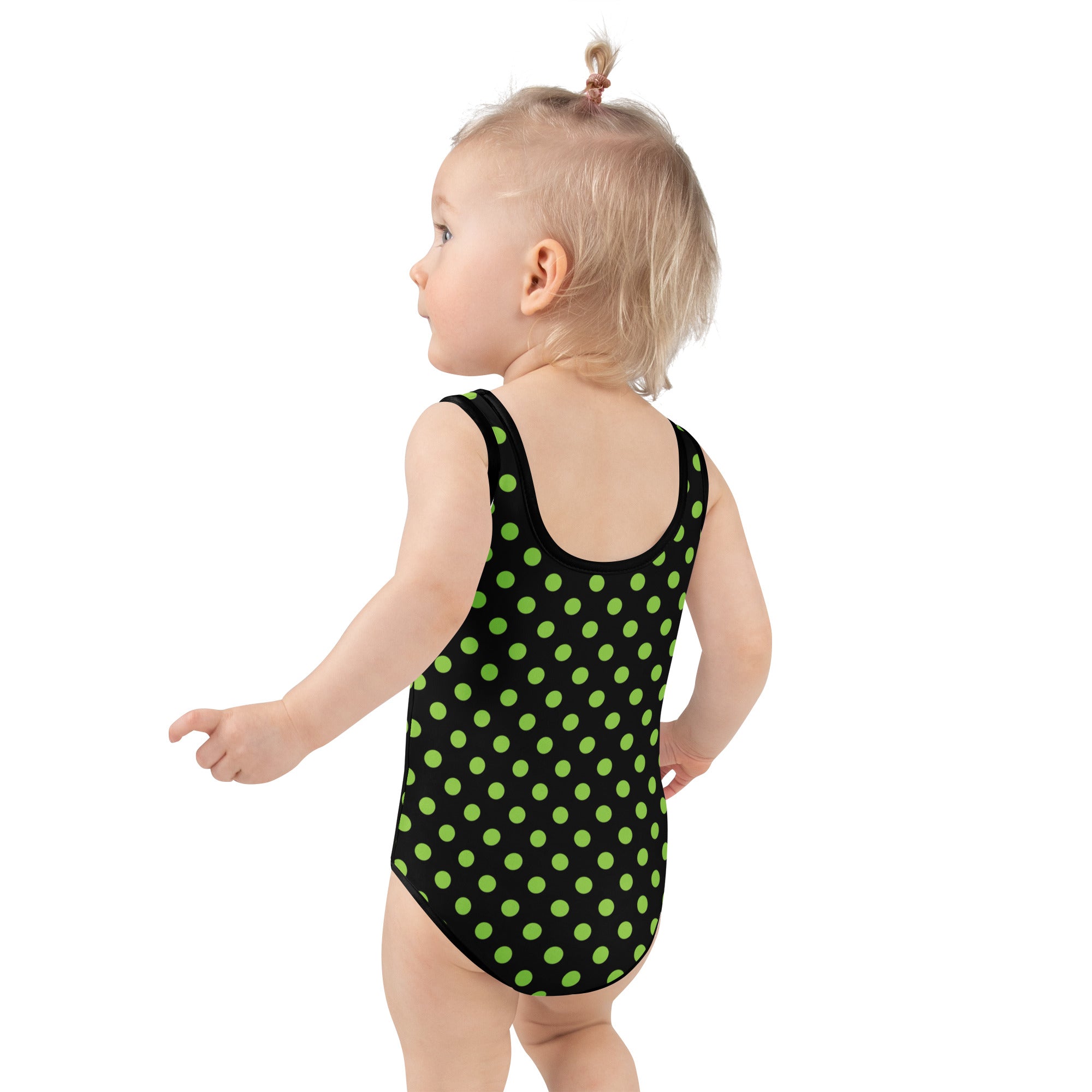 Girls Green Polka Dot Halloween One Piece Swimsuit – Buttery Soft UPF 50+ Sun Protection, Quick Dry, Double Layered Front & 4-Way Stretch