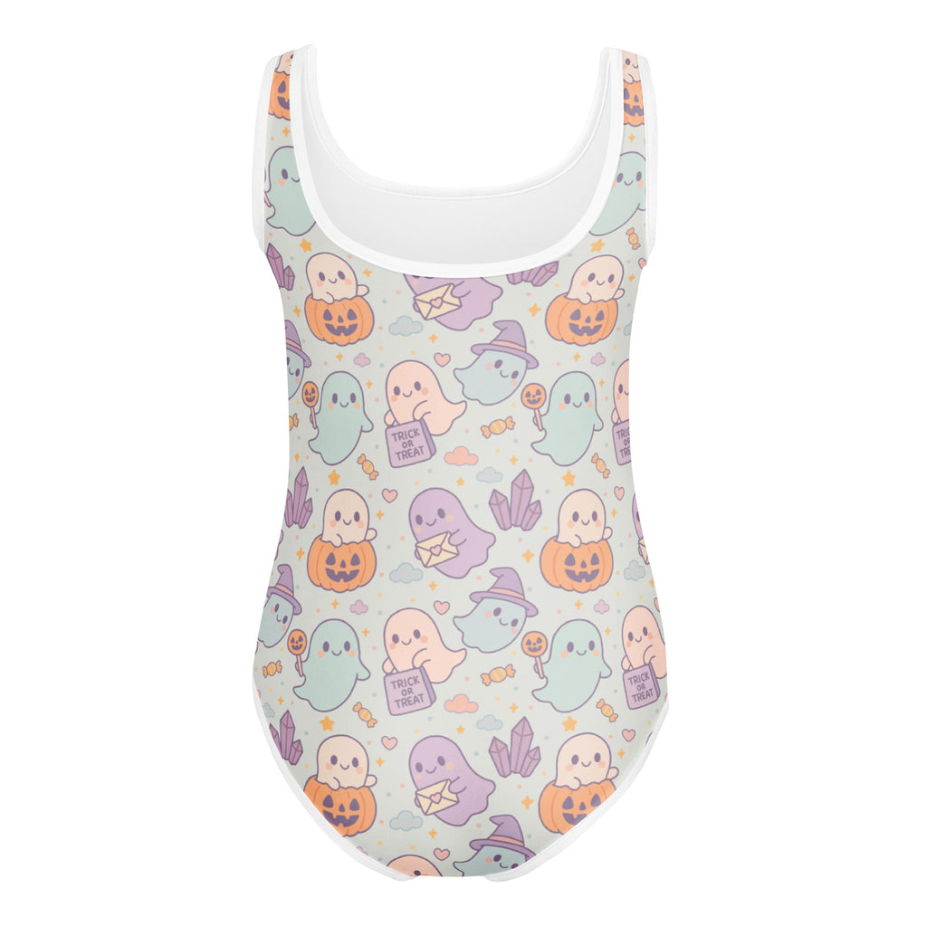 Girls Cute Pastel Ghost Halloween Leotard – Buttery-Soft, Quick-Dry 4-Way Stretch Comfort for Dance & Gymnastics