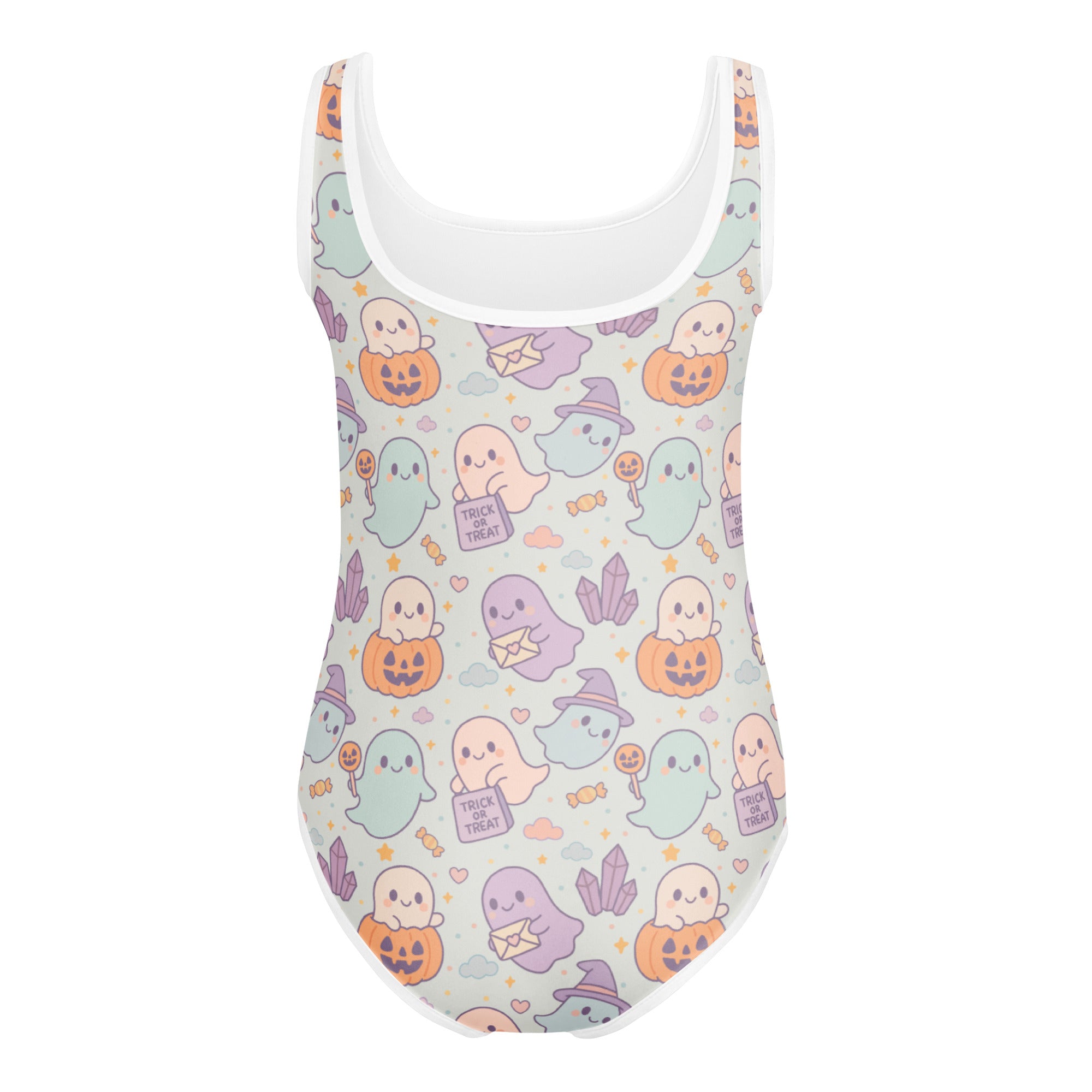 Girls Cute Pastel Ghost Halloween Leotard – Buttery-Soft, Quick-Dry 4-Way Stretch Comfort for Dance & Gymnastics