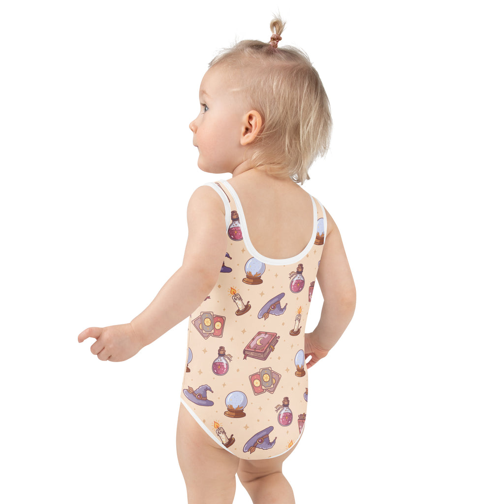 Girls Witch Magic Halloween One Piece Swimsuit – Buttery Soft UPF 50+ Sun Protection, Quick Dry, Double Layered Front & 4-Way Stretch