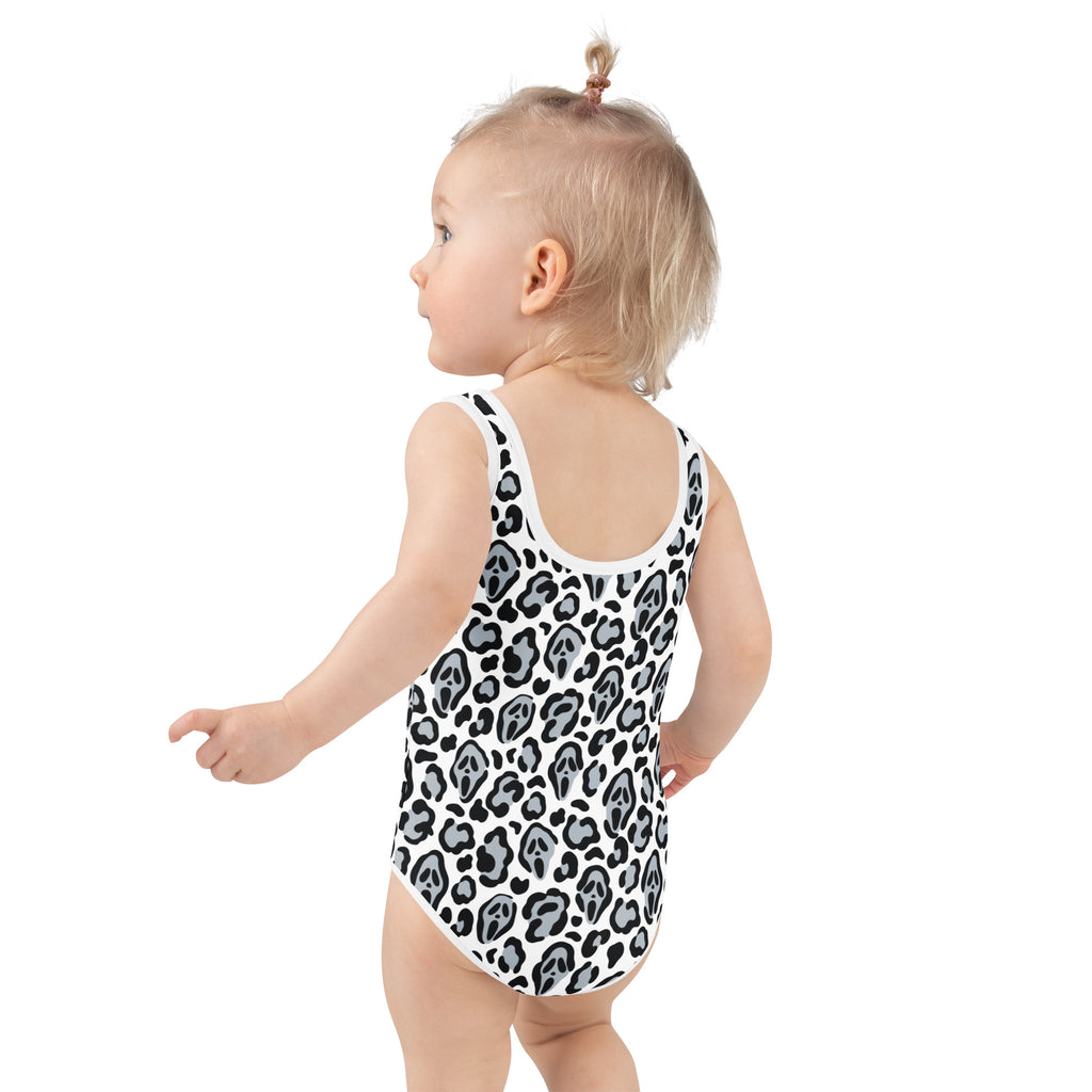 Girls Spooky Ghost Leopard Print Halloween One Piece Swimsuit – Buttery Soft UPF 50+ Sun Protection, Quick Dry, Double Layered Front & 4-Way Stretch