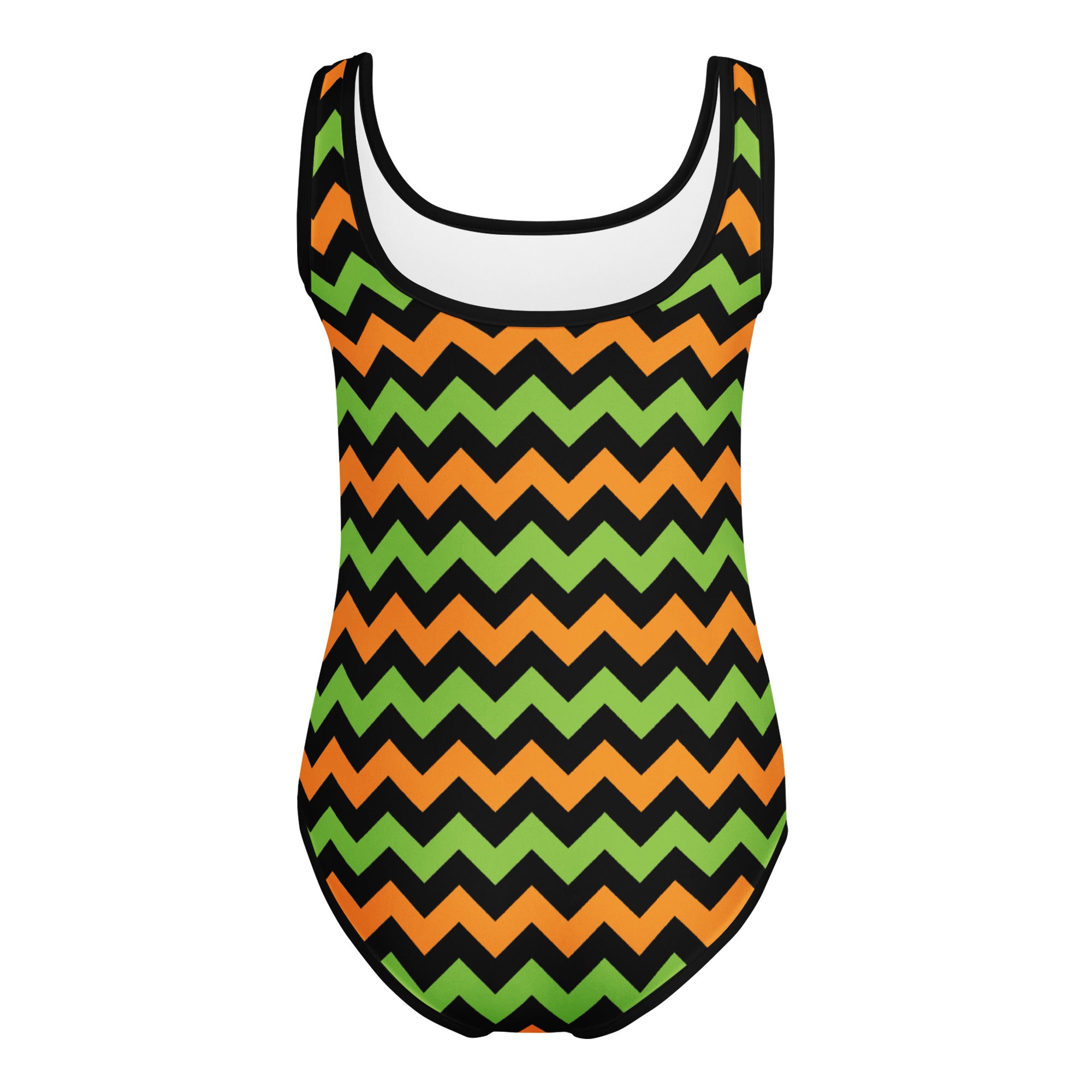 Girls Orange & Green Chevron Halloween Leotard – Buttery-Soft, Quick-Dry 4-Way Stretch Comfort for Dance & Gymnastics