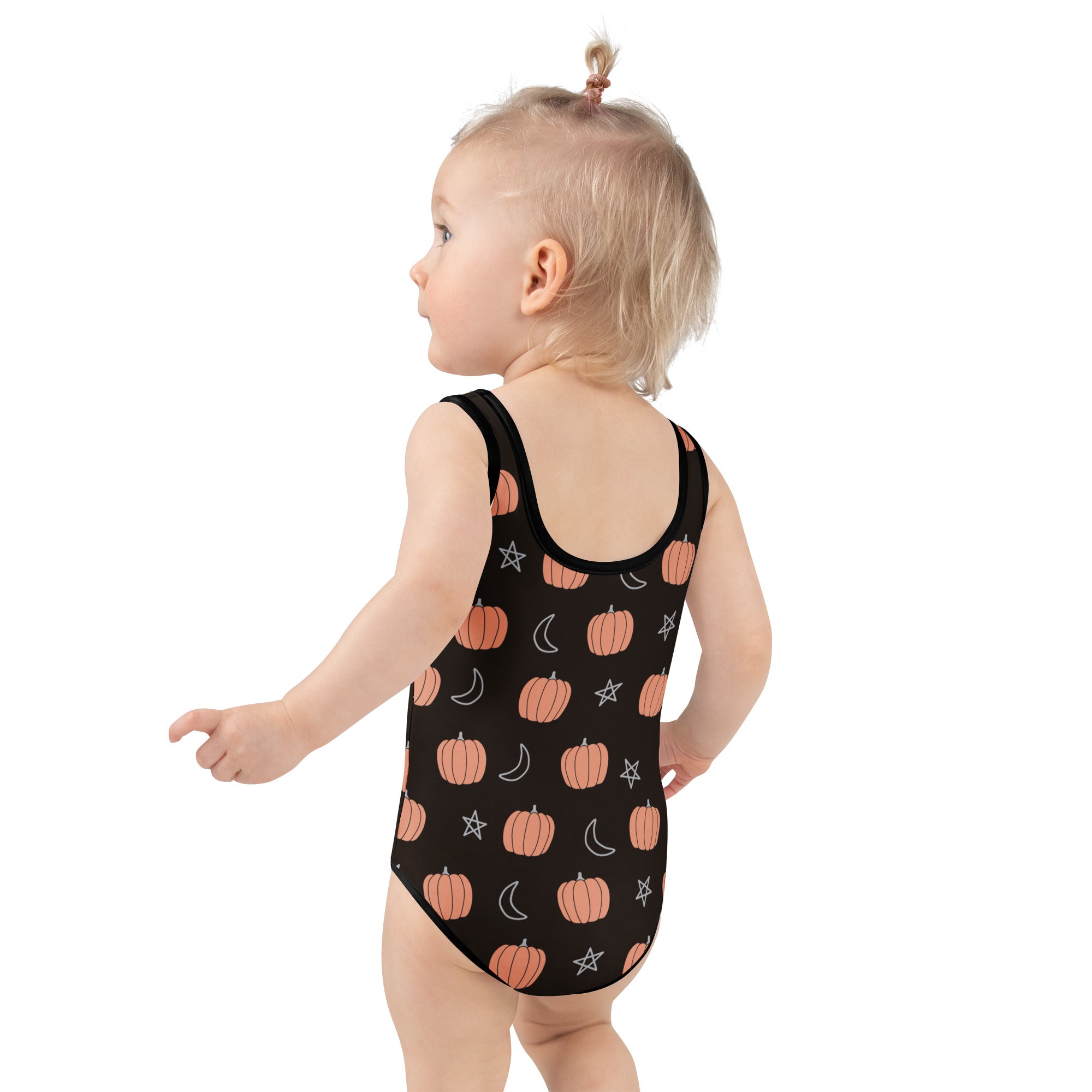 Girls Pumpkin Moon & Stars Halloween One Piece Swimsuit – Buttery Soft UPF 50+ Sun Protection, Quick Dry, Double Layered Front & 4-Way Stretch