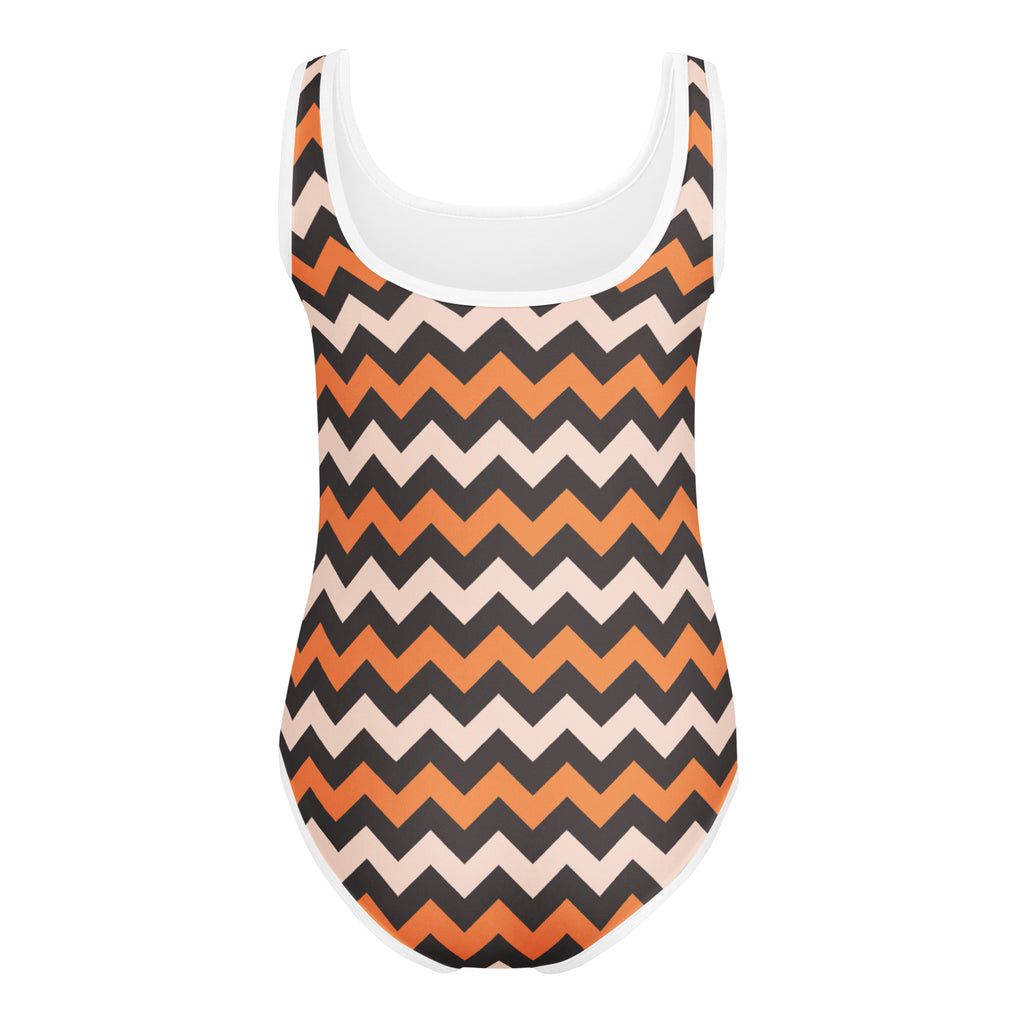 Girls Orange Chevron Leotard – Buttery-Soft, Quick-Dry 4-Way Stretch Comfort for Dance & Gymnastics
