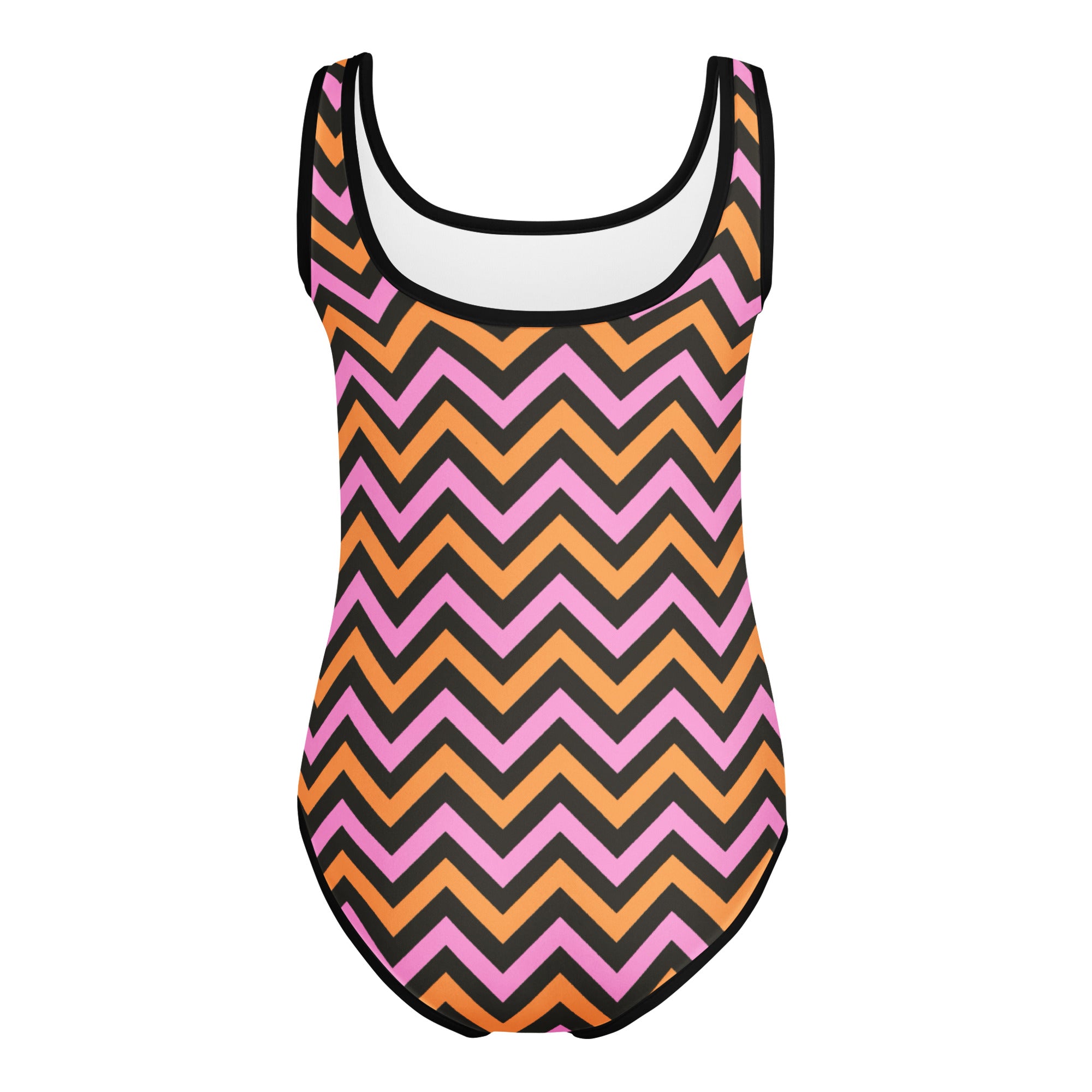 Girls Pink & Orange Halloween Chevron Leotard – Buttery-Soft, Quick-Dry 4-Way Stretch Comfort for Dance & Gymnastics