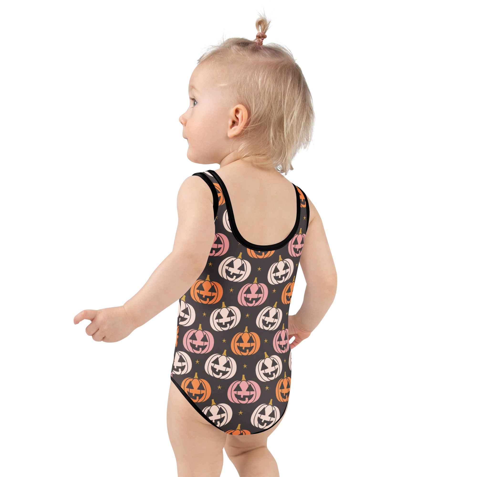 Girls Jack O Lantern Halloween One Piece Swimsuit – Buttery Soft UPF 50+ Sun Protection, Quick Dry, Double Layered Front & 4-Way Stretch