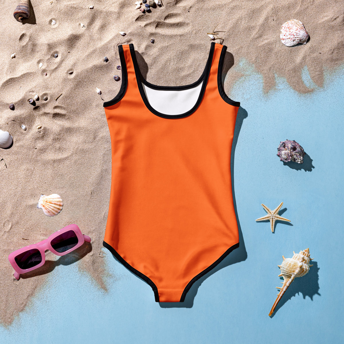 Girls Orange Jack O Lantern Halloween One Piece Swimsuit – Buttery Soft UPF 50+ Sun Protection, Quick Dry, Double Layered Front & 4-Way Stretch