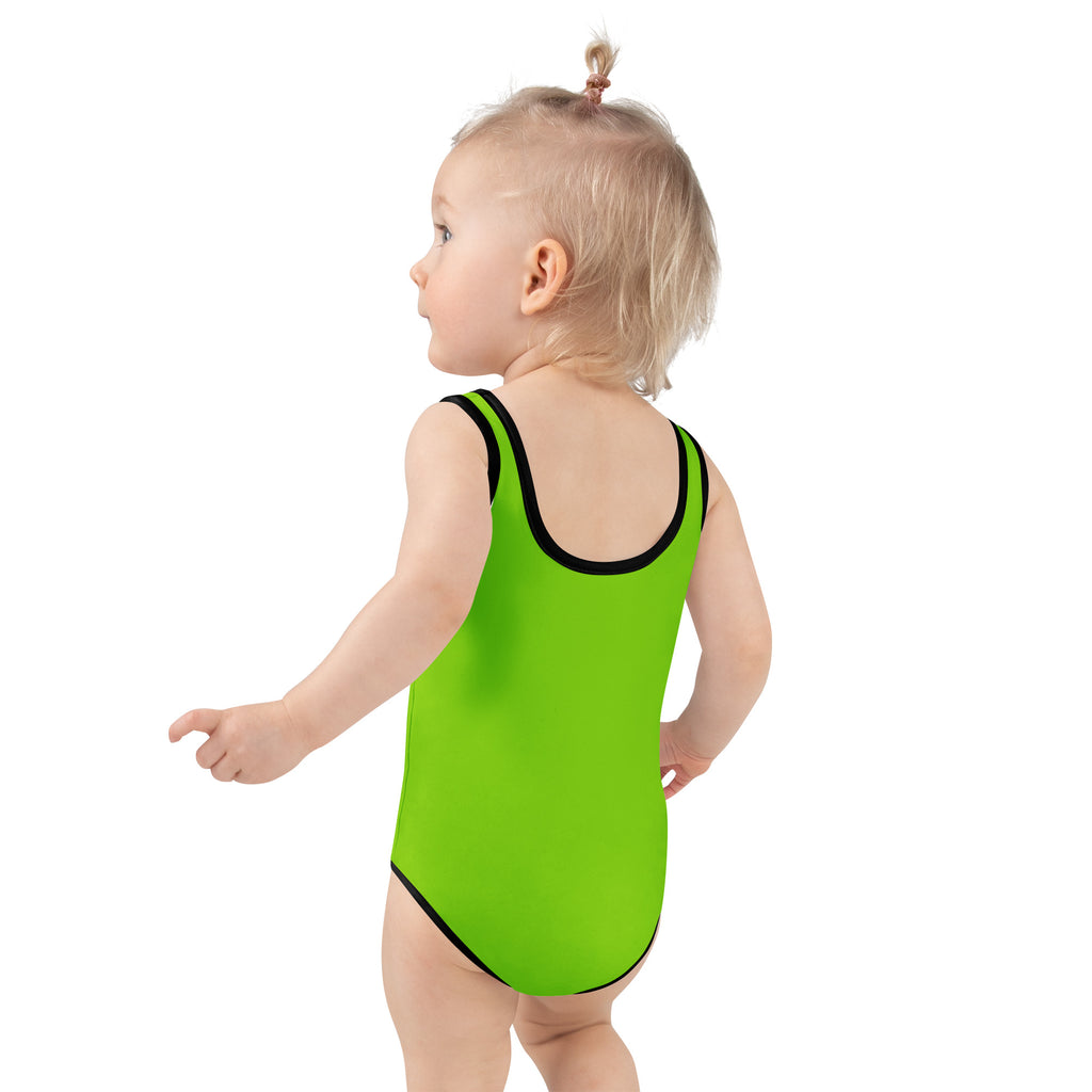 Girls Green Jack O Lantern Halloween One Piece Swimsuit – Buttery Soft UPF 50+ Sun Protection, Quick Dry, Double Layered Front & 4-Way Stretch