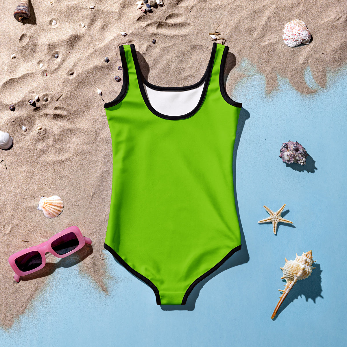 Girls Green Jack O Lantern Halloween One Piece Swimsuit – Buttery Soft UPF 50+ Sun Protection, Quick Dry, Double Layered Front & 4-Way Stretch