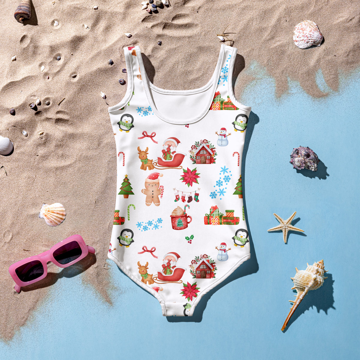 Girls Christmas Themed Custom Age It's My Birthday One Piece Christmas Swimsuit – Buttery Soft UPF 50+ Sun Protection, Quick Dry, Double Layered Front & 4-Way Stretch