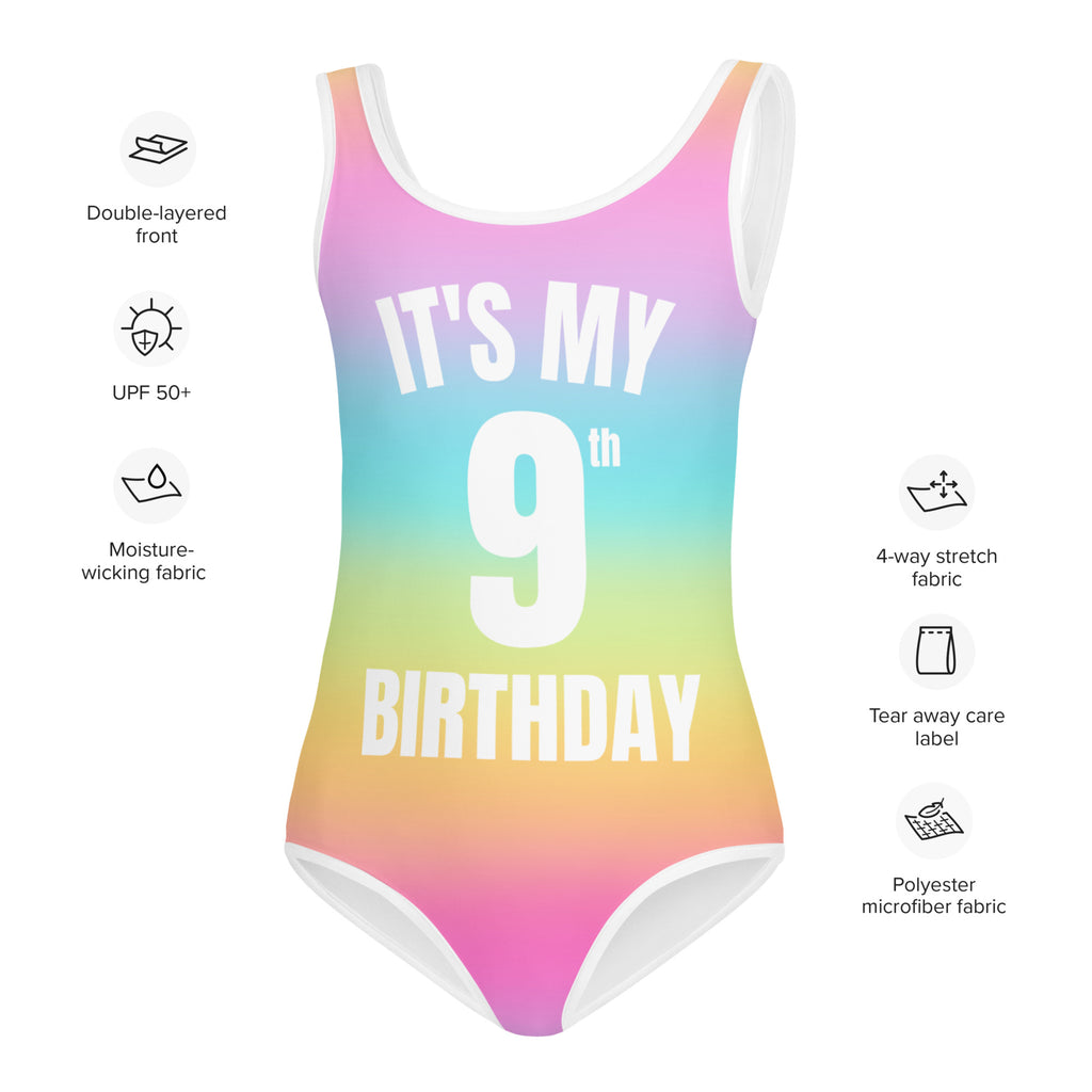 Girls Custom Bright Rainbow It's My Birthday Swimsuit