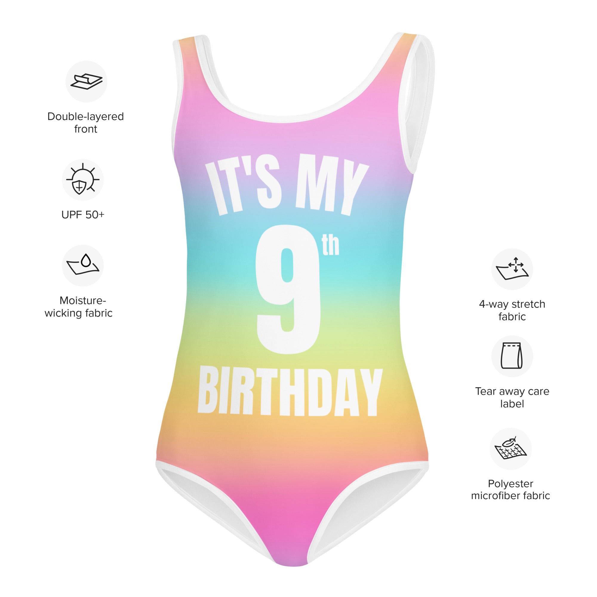 Girls Custom Bright Rainbow It's My Birthday Swimsuit