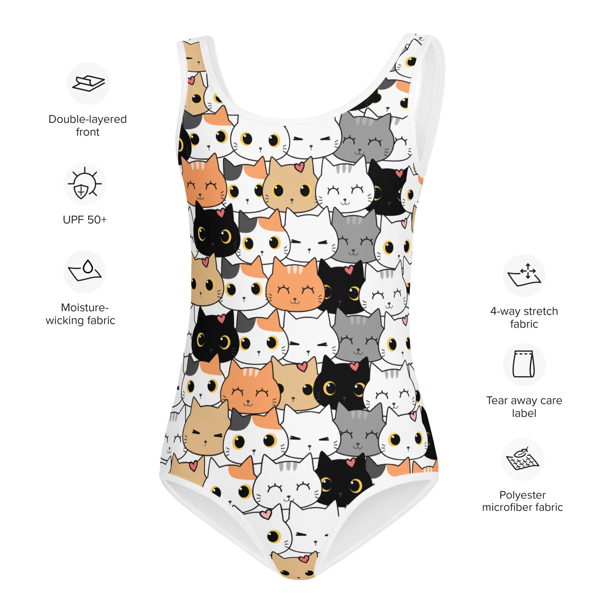 Girls Cat Face Buttery Soft Swimsuit With UPF 50+