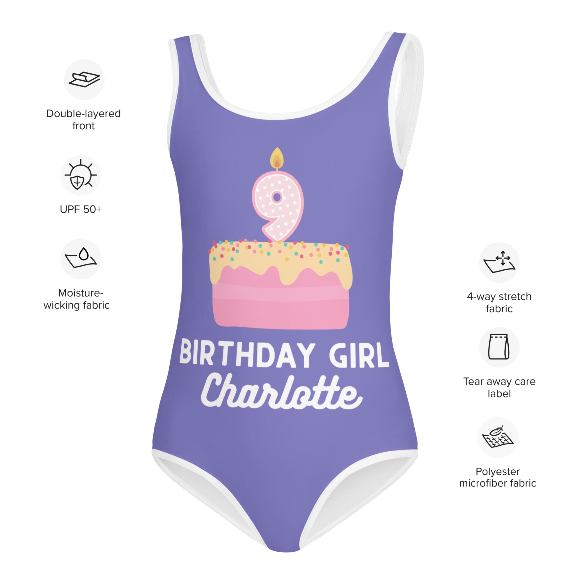 Birthday Girl Custom Name & Age Cake Candle Swimsuit