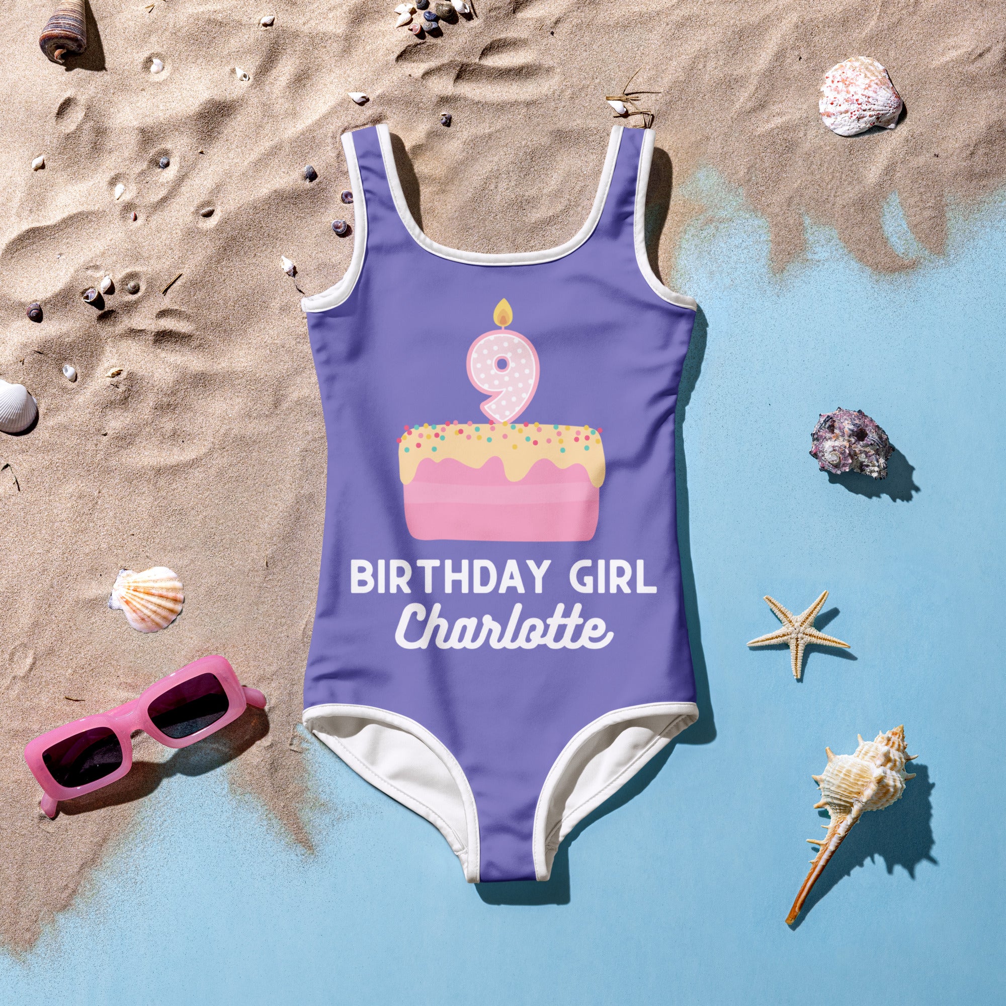 Birthday Girl Custom Name & Age Cake Candle Swimsuit