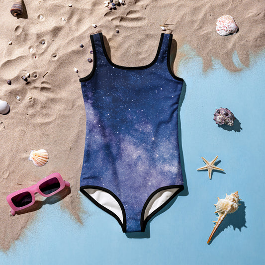 Girls Blue Galaxy Buttery Soft Swimsuit With UPF 50+