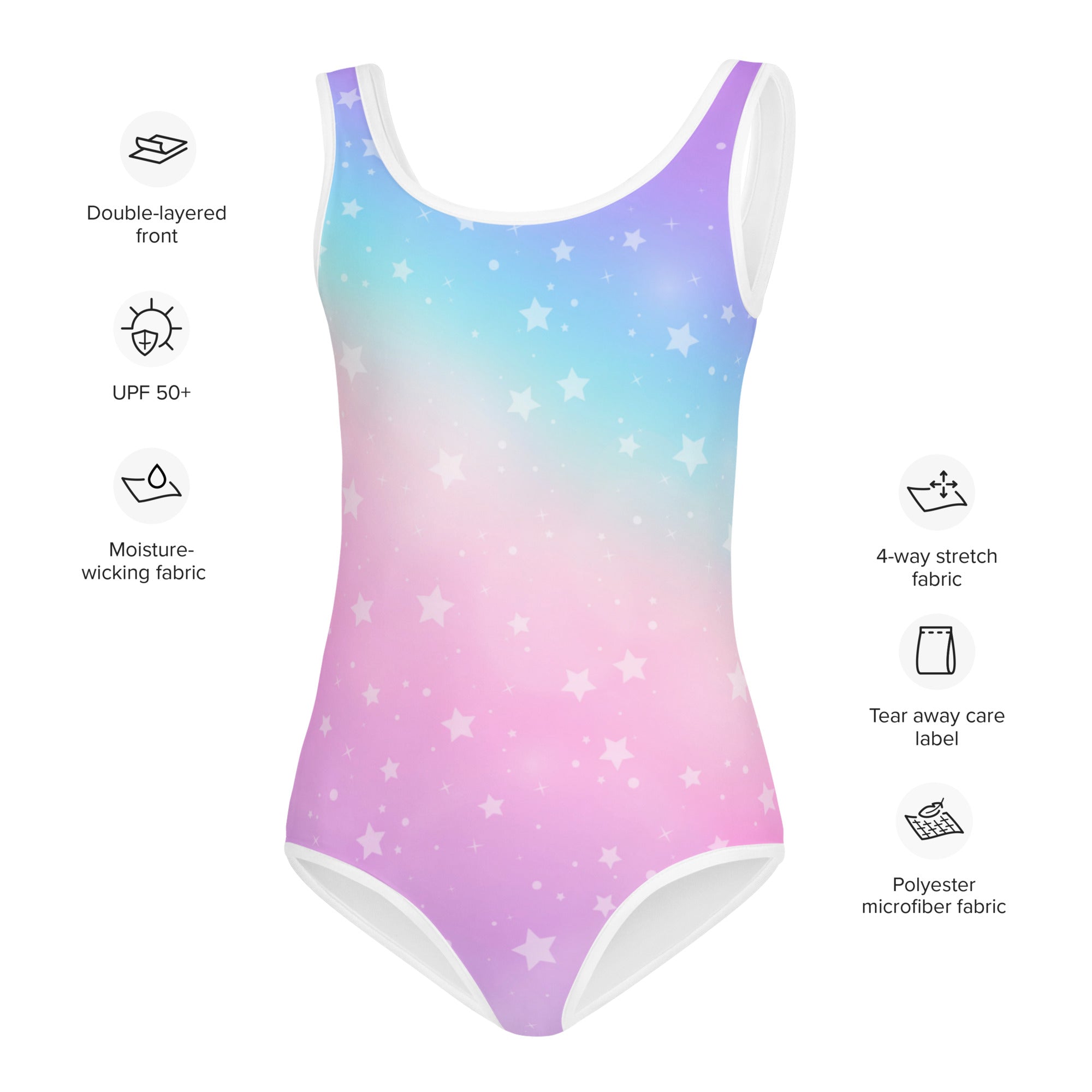 Girls Rainbow Stars Buttery Soft Swimsuit With UPF 50+