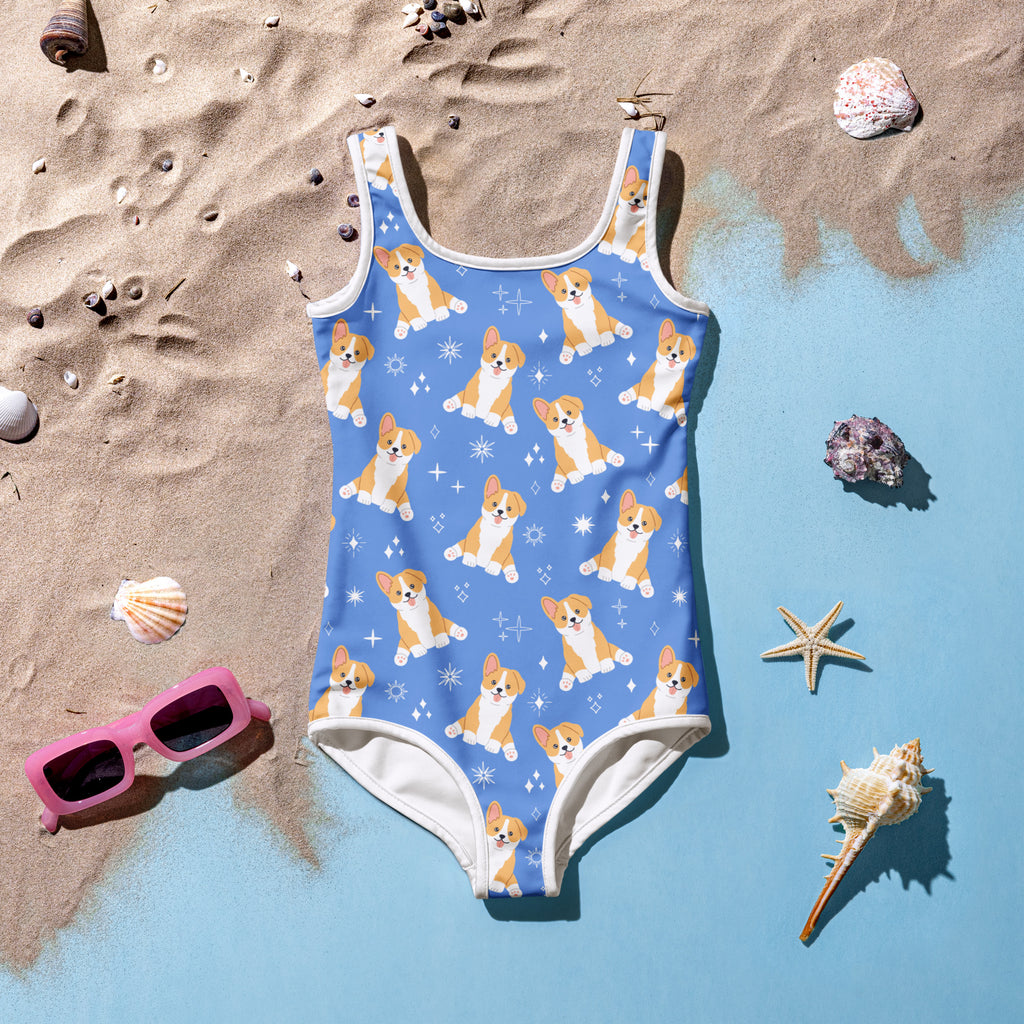 Girls Corgi Dog Buttery Soft Swimsuit With UPF 50+