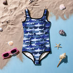 Girls Blue Shark Buttery Soft Swimsuit With UPF 50+