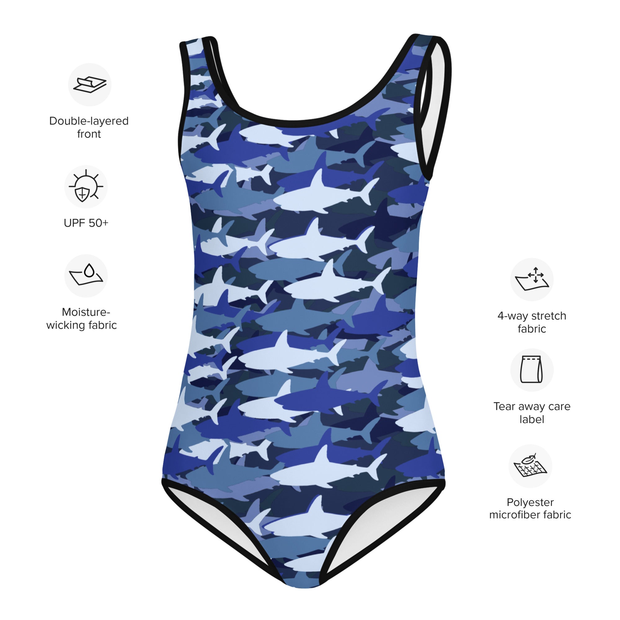 Girls Blue Shark Buttery Soft Swimsuit With UPF 50+
