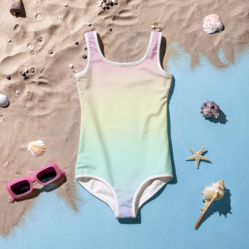 Girls Pastel Rainbow Buttery Soft Swimsuit With UPF 50+