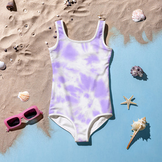 Girls Faux Purple Tie Dye Buttery Soft Swimsuit With UPF 50+