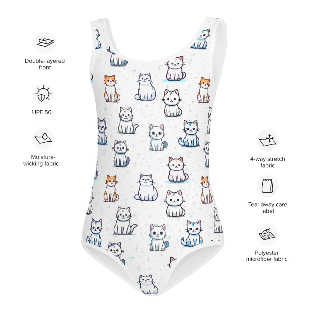 Girls Cat-Themed Buttery Soft Swimsuit With UPF 50+