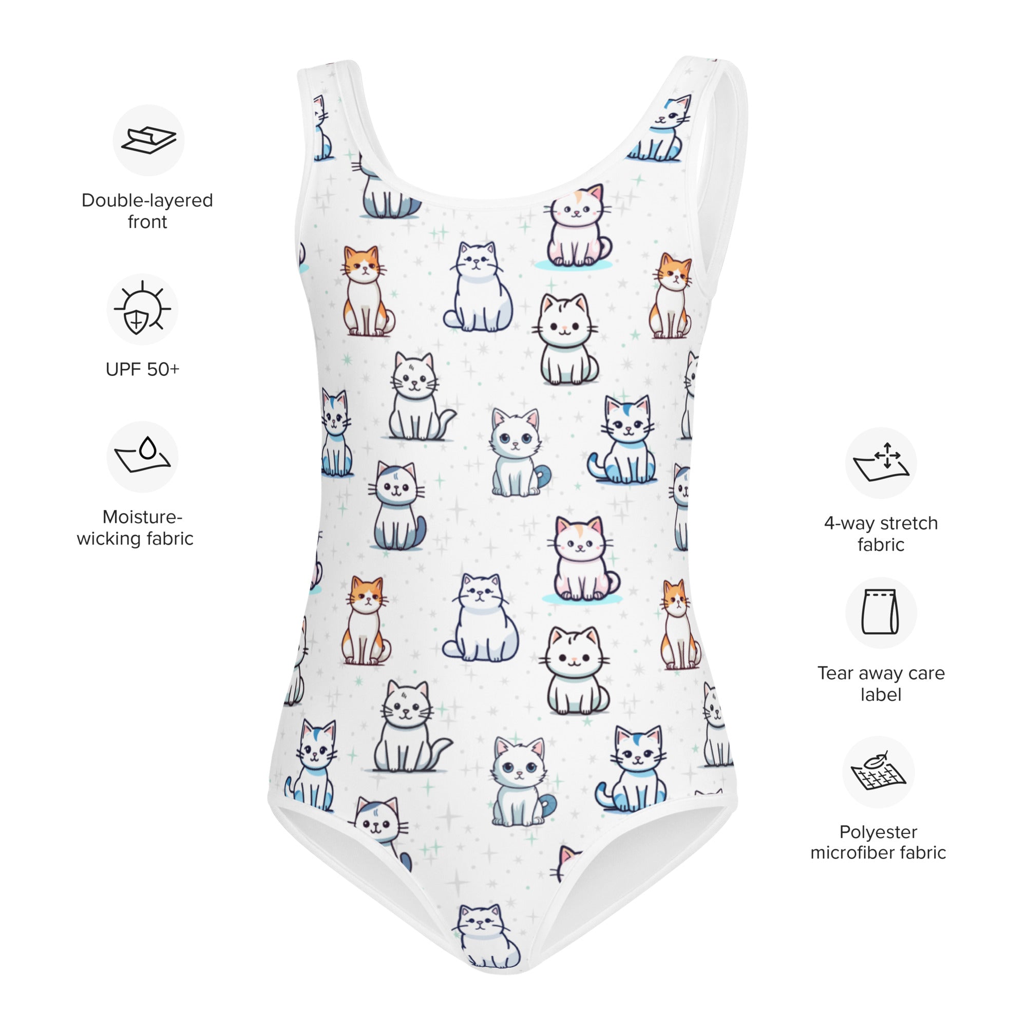 Girls Cat-Themed Buttery Soft Swimsuit With UPF 50+